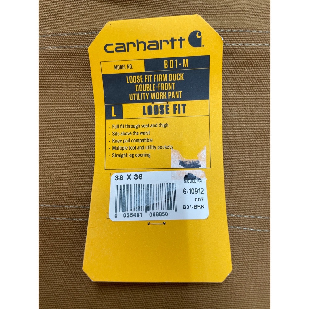 Carhartt Double Front Dungaree 38x36 B01 Loose Fit Firm Duck Utility Work Pants - Picture 4 of 11
